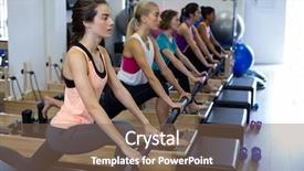  Presentation with pilates - Colorful slide set enhanced with pilates - group of women exercising backdrop and a violet colored foreground