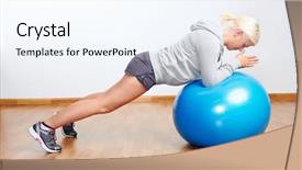  Presentation with gym ball - Cool new slide deck with pilates ball fitness workout woman in gym backdrop and a sky blue colored foreground