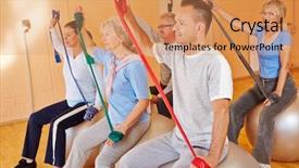  Presentation with senior fitness - Slide deck consisting of pilates idosos - group doing senior fitness sports background and a coral colored foreground