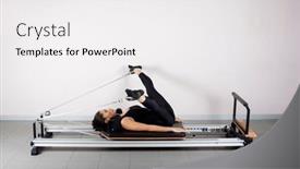  Presentation with pilates - Presentation design with pilates-machine-young-mixed-race background and a  colored foreground