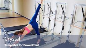  Presentation with pilates - PPT layouts consisting of pilates reformer woman arabesque exercise background and a ocean colored foreground