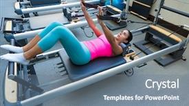  Presentation with competition gymnastics exercises on balance - Amazing slides having pilates reformer workout exercises woman backdrop and a seafoam green colored foreground