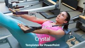  Presentation with pilates - PPT theme having pilates reformer workout exercises woman background and a ocean colored foreground