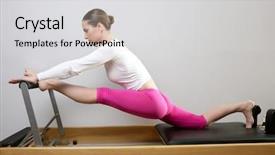  Presentation with woman sport - Presentation theme having pilates stretching sport in reform background and a light gray colored foreground