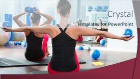  Presentation with rear view mirror - Theme with pilates toning ball in women fitness class rear mirror view background and a sky blue colored foreground