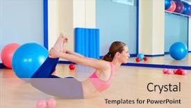  Presentation with pilates - Colorful slide deck enhanced with pilates woman fitball rocking exercise workout at gym indoor backdrop and a lemonade colored foreground