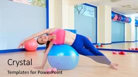  Presentation with pilates - Beautiful theme featuring pilates woman fitball side bend exercise workout at gym indoor backdrop and a lemonade colored foreground