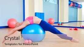  Presentation with gym ball - Theme having pilates woman fitball swiss ball exercise workout at gym indoor background and a lemonade colored foreground