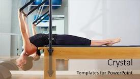  Presentation with pilates - Slide deck having pilates woman in reformer exercise background and a coral colored foreground