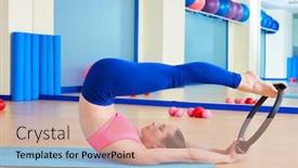  Presentation with pilates - Beautiful PPT theme featuring pilates woman roll over magic ring exercise workout at gym indoor backdrop and a coral colored foreground