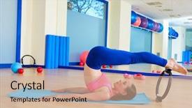  Presentation with pilates - Audience pleasing PPT layouts consisting of pilates woman roll over magic ring exercise workout at gym indoor backdrop and a coral colored foreground
