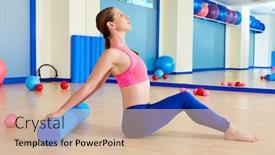  Presentation with pilates - Slide set enhanced with pilates woman roller exercise workout at gym indoor background and a lemonade colored foreground
