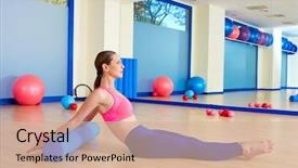  Presentation with pilates - Theme having pilates woman roller roll back exercise workout at gym indoor background and a soft green colored foreground