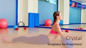  Presentation with pilates - PPT layouts featuring pilates woman roller swan roll exercise workout at gym indoor background and a coral colored foreground