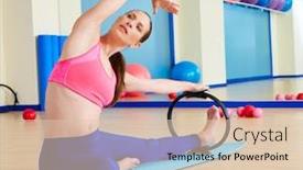  Presentation with stretch - Slide deck consisting of pilates woman side stretch magic ring exercise workout at gym indoor background and a lemonade colored foreground