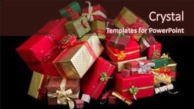  Presentation with christmas presents - Slide set having pile - beautiful stack of christmas presents background and a wine colored foreground