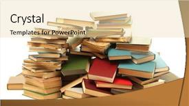  Presentation with pile - Beautiful PPT theme featuring pile - old books isolated on white backdrop and a lemonade colored foreground