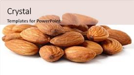  Presentation with almond - Slides consisting of pile almonds - almond kernels isolated on white background and a coral colored foreground
