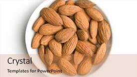  Presentation with nuts and dried fruits - Amazing PPT theme having pile almonds - dried almond nuts in bowl backdrop and a coral colored foreground