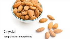  Presentation with almond - Cool new slide set with pile almonds - dried almond nuts in bowl backdrop and a  colored foreground