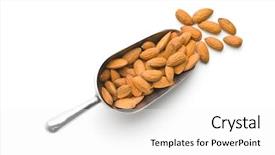  Presentation with almond - Slide deck having pile almonds - dried almond nuts in scoop background and a  colored foreground