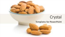  Presentation with nuts and dried fruits - Cool new slide deck with pile almonds - dried almond nuts isolated backdrop and a  colored foreground