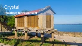  Presentation with pile - PPT theme consisting of pile-granary-in-baiona-pontevedra background and a teal colored foreground