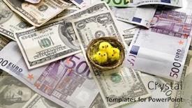  Presentation with baby chickens little cute chicks - Amazing PPT layouts having euro bank loans agricultural - pile heap money background backdrop and a light gray colored foreground