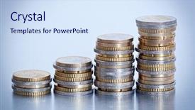  Presentation with euro - Slide deck with pile money - euro coins arranged in stacks background and a  colored foreground