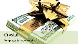  Presentation with bills - Beautiful PPT theme featuring pile of 100 dolar bills backdrop and a mint green colored foreground
