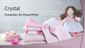  Presentation with baby clothes - Beautiful presentation theme featuring pile of baby clothes backdrop and a sky blue colored foreground
