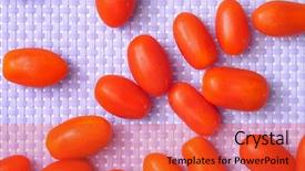  Presentation with woven - Colorful PPT theme enhanced with pile of baby plum tomatoes on a purple woven background backdrop and a red colored foreground