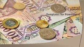  Presentation with banknotes - Presentation theme featuring pile-of-banknotes-and-coins background and a coral colored foreground