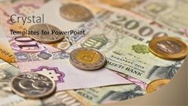  Presentation with banknotes - Colorful theme enhanced with pile-of-banknotes-and-coins backdrop and a coral colored foreground