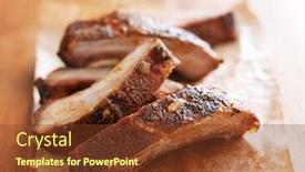  Presentation with barbecue ribs - PPT theme consisting of pile of barbecue spare ribs on cutting board background and a tawny brown colored foreground