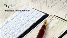  Presentation with bills - Slide set with pile of bills checkbook pen on the table background and a lemonade colored foreground