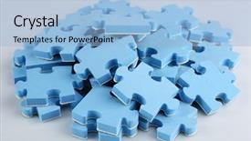  Presentation with blue puzzle pieces - Cool new presentation theme with pile of blue puzzle pieces backdrop and a light blue colored foreground