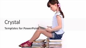  Presentation with girl reading - Slide deck with pile of books and reading background and a white colored foreground