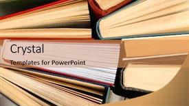  Presentation with tan book stack stacks of books - PPT theme with pile of books macro view background and a  colored foreground