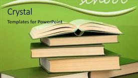  Presentation with pile - Audience pleasing PPT theme consisting of pile of books on green backdrop and a yellow colored foreground