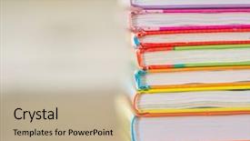  Presentation with tan book stack stacks of books - Presentation theme with pile of books on natural background and a  colored foreground