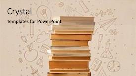  Presentation with hand drawn school - Cool new presentation theme with pile of books on table backdrop and a lemonade colored foreground