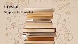  Presentation with hand drawn school - Slide set with pile of books on table background and a lemonade colored foreground