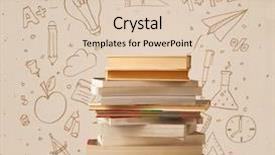  Presentation with hand drawn school - PPT theme having pile of books on table background and a lemonade colored foreground