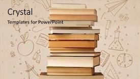  Presentation with hand drawn school - PPT theme consisting of pile of books on table background and a soft green colored foreground