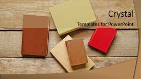  Presentation with old books on a wooden - Slides enhanced with pile of books on wooden background and a coral colored foreground