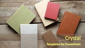  Presentation with pile - Cool new presentation with pile of books on wooden backdrop and a tawny brown colored foreground