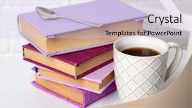  Presentation with tan book stack stacks of books - Presentation theme having pile of books with cup background and a  colored foreground