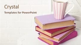  Presentation with brick wall - Audience pleasing presentation design consisting of pile of books with cup backdrop and a sky blue colored foreground