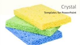  Presentation with sponges - Amazing slides having pile of bright sponges ready for cleaning backdrop and a blonde colored foreground